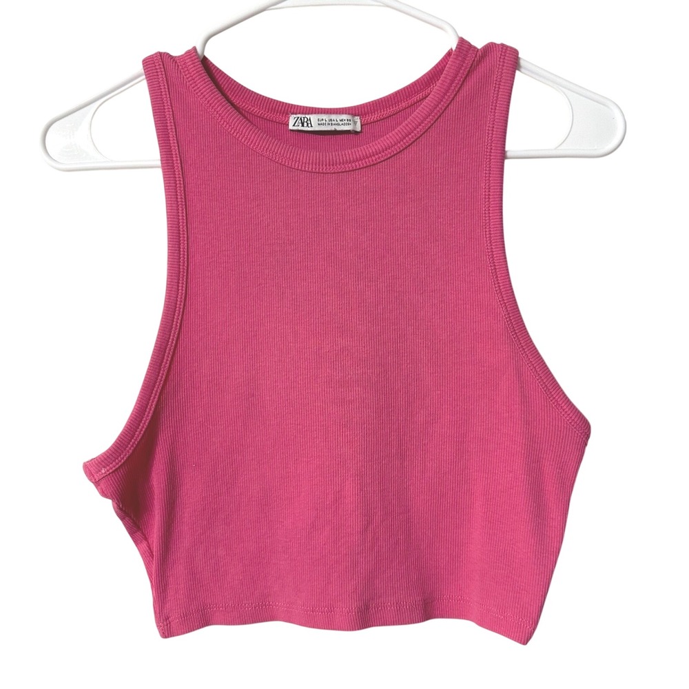 Zara Tank Top Womens Large Pink Excellent Ribbed Racerback Crop Top